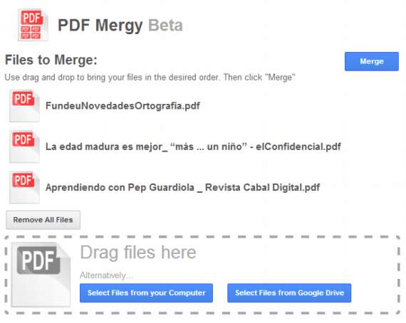 PDF Mergy. Combina varios documentos PDF en uno solo