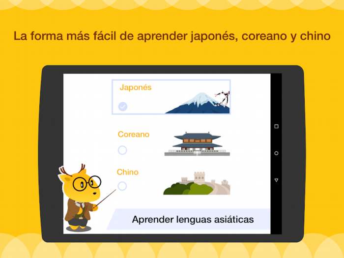 App para aprender inglés, coreano, japonés y chino