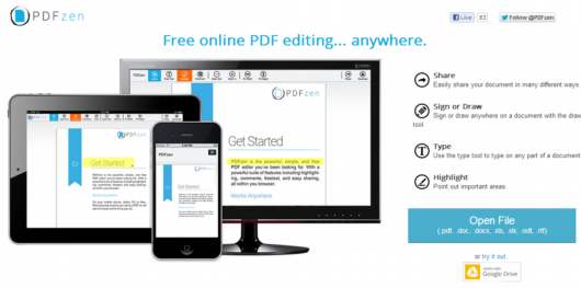 PDFzen. Edita y comparte documentos PDF on-line