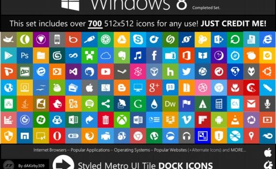 Pack de 725 iconos gratuitos estilo Windows 8