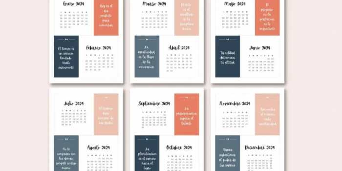 Calendarios 2024 con frases listos para imprimir gratis