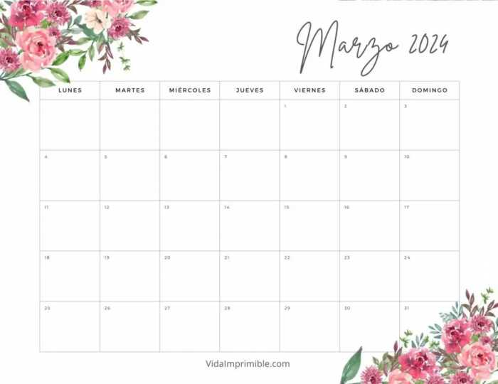 Nuevos calendarios marzo 2024 para descargar e imprimir